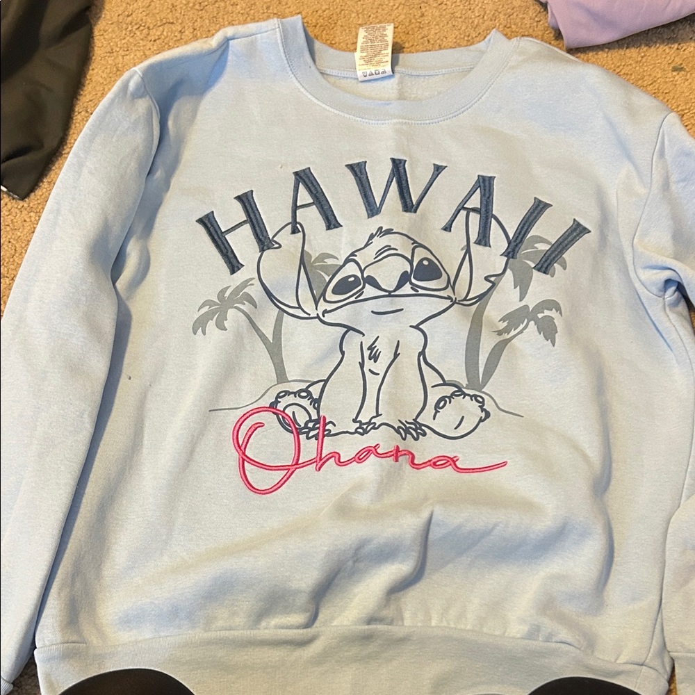 Disney Women's Light Blue Stitch Hawaii Sweater
